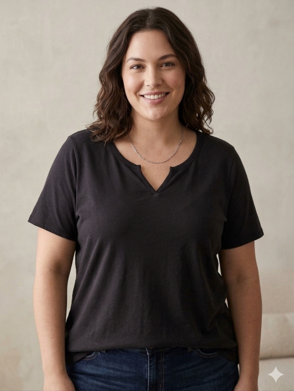 Terra & Sky Short Sleeve V-Neck Tee in Black